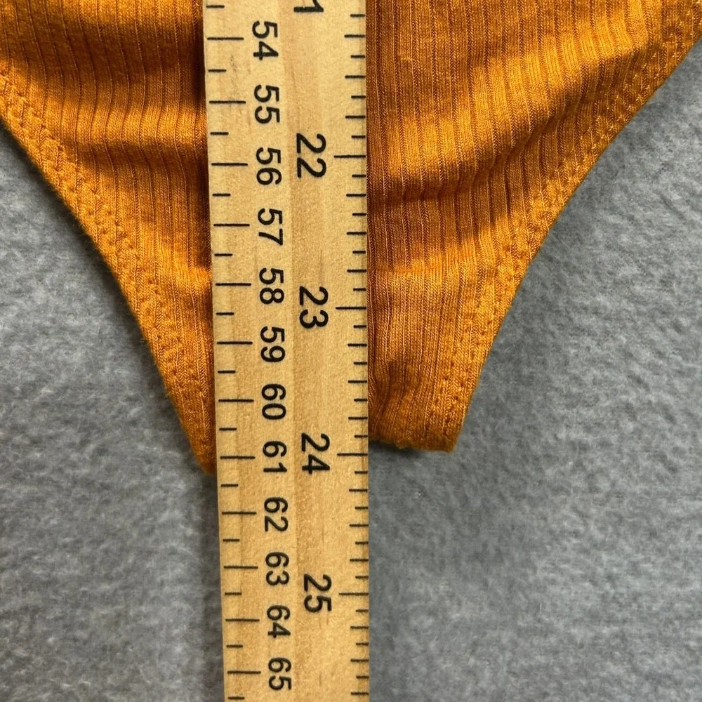 Forever 21 Mock Neck Bodysuit Womens Small Mustard Ribbed Long Sleeve Fitted